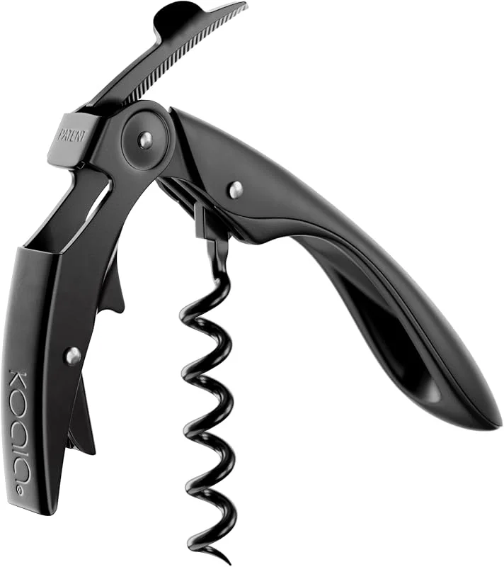 Besuche den Koala-Store Professioneller Doppelhebel-Korkenzieher mit Teflonspirale und High Tech Messer – Edelstahl und ergonomischer Griff, Schwarz — Wein und Festtafel