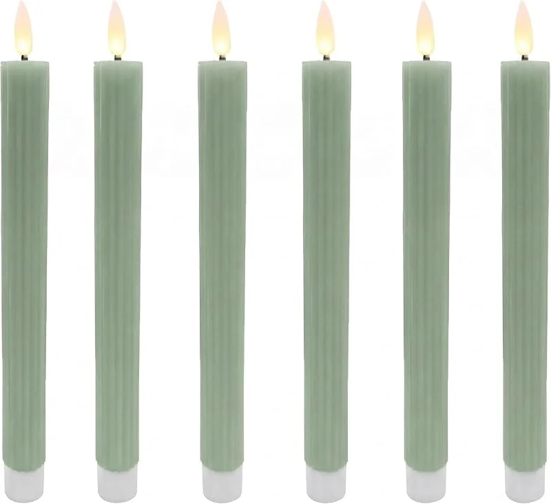 Besuche den Relaxdays-Store Relaxdays LED Stabkerzen, 6er Set, HxD: 25 x 2 cm, flackernde Flamme, Echtwachs, mit Rillen, flammenlose Kerzen, Salbei — Kerzenlicht Abendessen