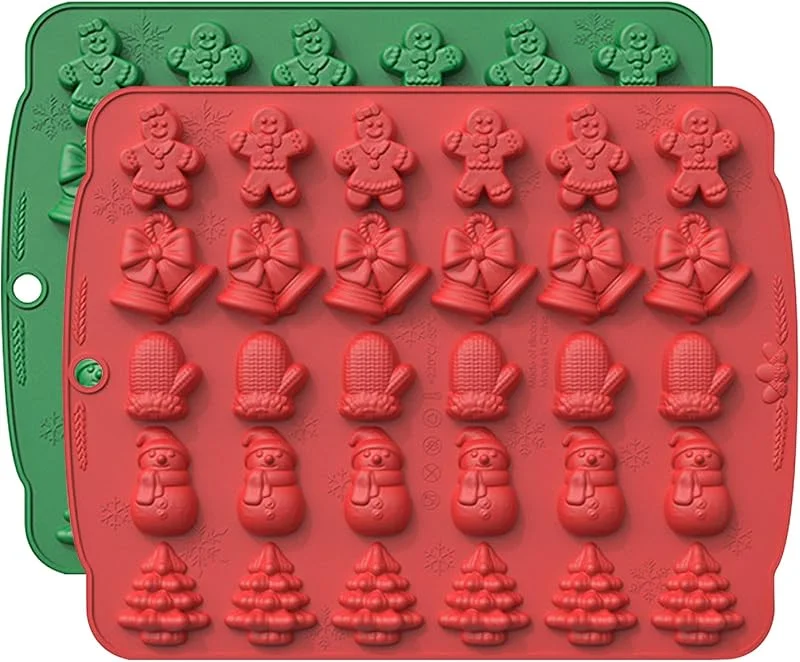 Marke: Pesoncarl Weihnachtsdekoration, Weihnachts-Silikonform, 2 Stück, 24 Mulden, lebensmittelechte Harzformen, hitze- oder kältebeständig, Schneemann, Weihnachtsbaum, Lebkuchen-Schokoladenformen zum Backen — Weihnachtskueche