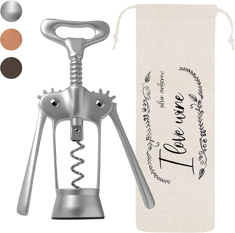 Marke: Lenmar Lenmar Korkenzieher Wein öffner Weinflaschenöffner Flaschenöffner, aus Edelstahl in modernem Design, für Korken und Kappen, für Wein & Prosecco mit Leinenbeutel Geschenkidee (Silber) — Wein und Festtafel
