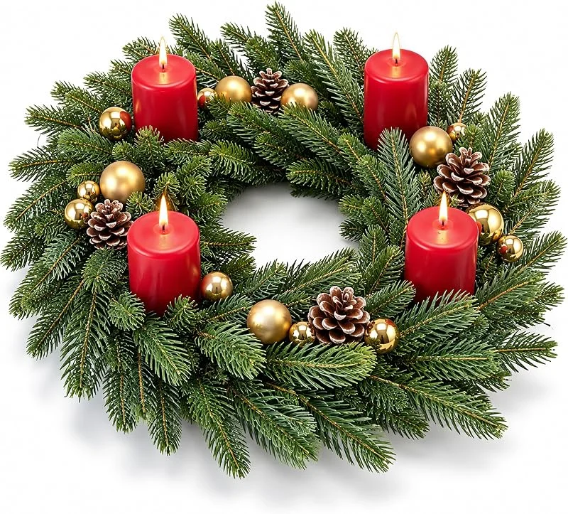 Besuche den Relaxdays-Store Relaxdays Adventskranz künstlich, 60 cm, Spritzguss, Kranz Tanne, grün — Weihnachtsdeko