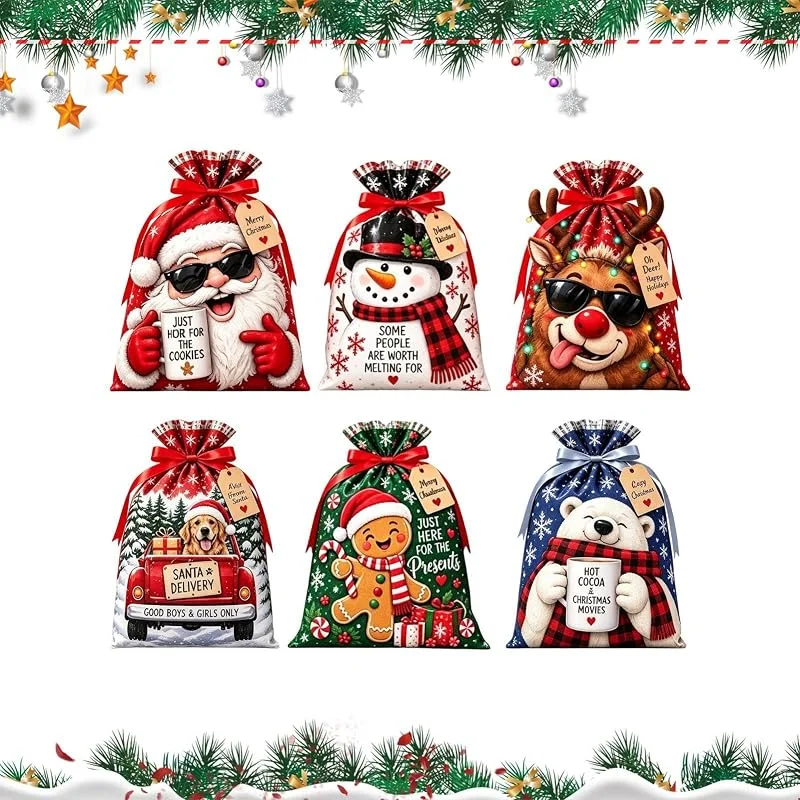 Marke: Generisch Weihnachtliche Wickeltüten, wiederverwendbar, festlicher Verpackungssack — Geschenkverpackung