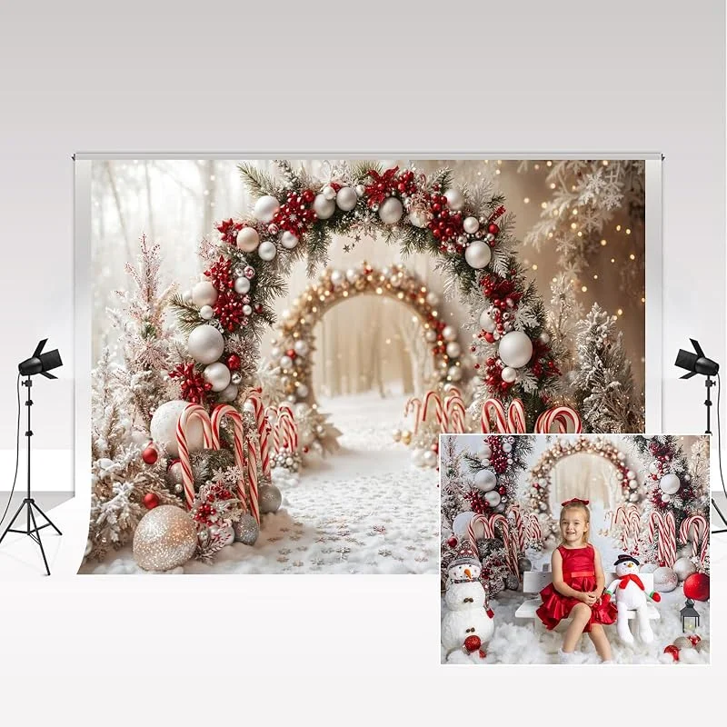 Besuche den Kate-Store Kate Weihnachts-Fotohintergründe 2.2x1.5m, 7x5Fuß Winter verschneiter Zuckerstangenbogen Dekorationshintergrund Kindergeburtstag Familienporträt Hintergrund Fotostudio — Geschenkverpackung