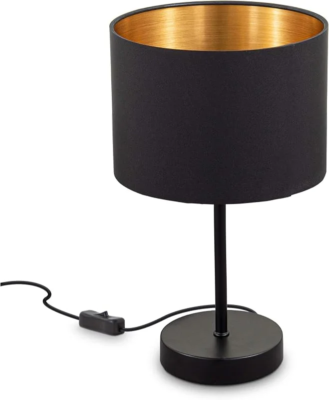 Besuche den B.K.Licht-Store B.K.Licht - Nachttischlampe mit Kabelschalter, Lampenschirm aus Stoff, Vintage, Tischlampe, Lampe, Schreibtischlampe, Tischleuchte, Bürolampe, Leselampe, Leselicht, Retro, 33x20 cm, Schwarz-Gold — Kerzenlicht Abendessen