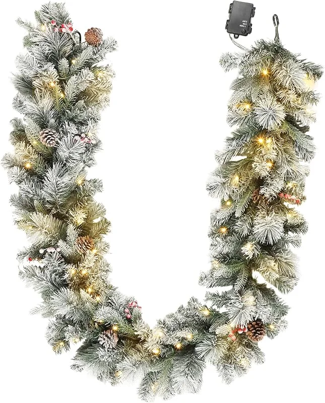 Besuche den HOMCOM-Store HOMCOM Weihnachtsgirlande mit 216 Schneebestäubten Zweigen, 50 LED-Lichtern — Weihnachtsdeko