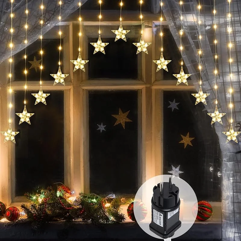 Besuche den SALCAR-Store SALCAR 3m LED Sternen Lichtervorhang, 222 LEDs mit 16er Stern LED Lichterkette mit timer, Weihnachtsbeleuchtung für Weihnachten Balkon Party Hochzeit - Warmweiß