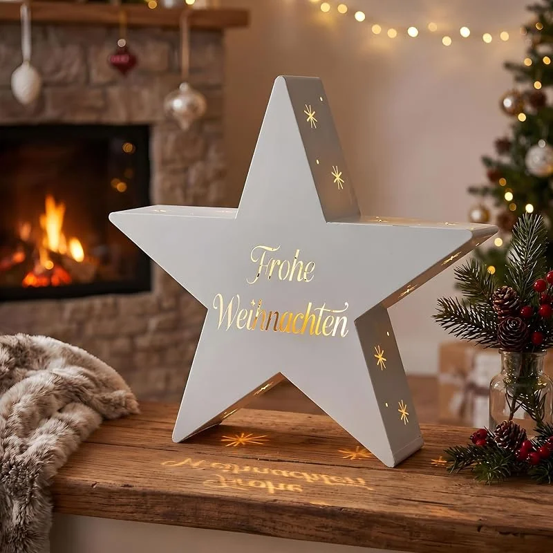 Besuche den levandeo-Store Kerzenhalter Stern H43cm Metall Windlicht Weiß Weihnachtsdeko Aufsteller — Advent und Tisch