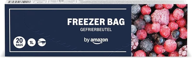 Besuche den by Amazon-Store by Amazon Gefrierbeutel mit Reißverschluss, Transparent, Blau, 1 Liter, 20 Stück, 1er Pack — Wein und Festtafel
