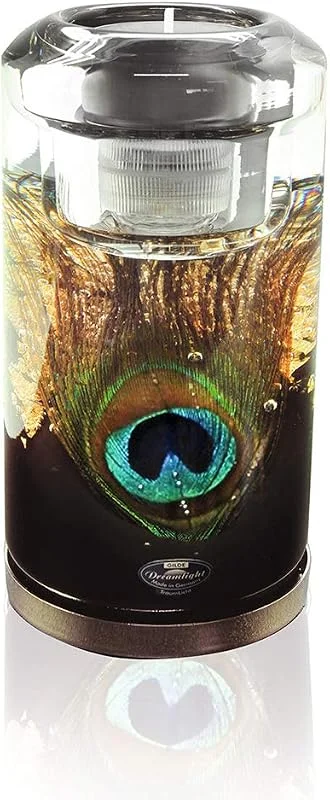 Marke: Dreamlight Dreamlight Moderner Teelichthalter Windlichthalter 'Pavos' aus Glas Höhe 14, 5 cm inklusive LED Licht *Exklusive Handarbeit aus Deutschland* — Kerzenlicht Abendessen