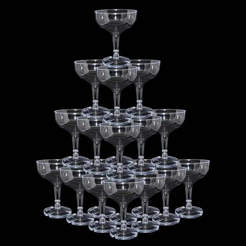 Marke: KYAPCK 50 Stück Kunststoff-Champagnergläser für Partys, 142 ml, Einweg-Champagnergläser, unzerbrechliche Acryl-Martini-Gläser (transparent) — Wein und Festtafel