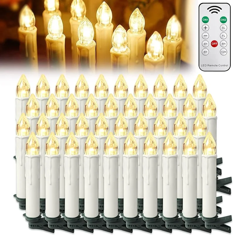 Besuche den UISEBRT-Store LED Christbaumkerzen mit Fernbedienung, 40er Set ohne Batterie, Warmweiß — Weihnachtsbeleuchtung