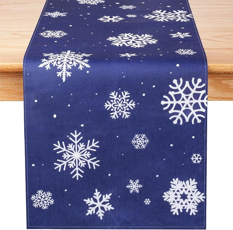 Besuche den Fowecelt-Store Schneeflocke Weihnachten Tischläufer Blau Winter Tischläufer für Weihnachten Party Esstisch Dekor, 35, 6 x 183, 9 cm — Küche & Haushalt