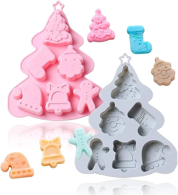 Marke: JOMIHONEY Silikonformen für Schokolade, Gelee, Kuchen, Backform für Party, Weihnachtsgeschenk, handgefertigte Seife, Form von Weihnachtsbaum, Lebkuchenmänner, Weihnachtsmann, Glocken, 2 Stück — Weihnachtskueche