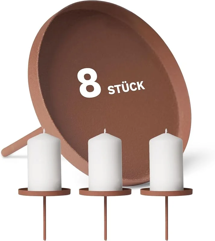 Besuche den Novaliv-Store Novaliv 8er-Set Kerzenteller flach 8cm ROST Kerzentülle Adventskerzenhalter rund für Adventskranz Kerzenständer Weihnachtsdekoration Kerzenteller zum Stecken Kerzenpin Weihnachten Kerzenhalter — Advent und Tisch