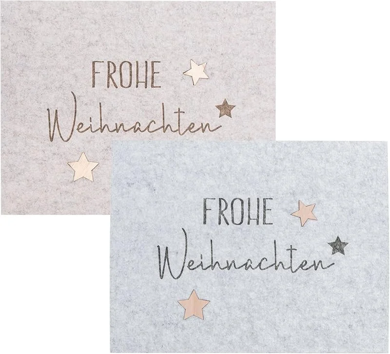 Besuche den levandeo-Store 2er Set Platzset Frohe Weihnachten Filz Grau Beige Tischset Xmas Tischdeko Deko Tischmatte Weihnachtsdeko Platzdeckchen — Küche & Haushalt