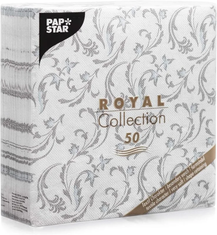 Besuche den PAPSTAR-Store Papstar, 50 Servietten "ROYAL Collection" 1, 4-Falz 40 cm x 40 cm grau "Damascato", #85005 — Advent und Tisch