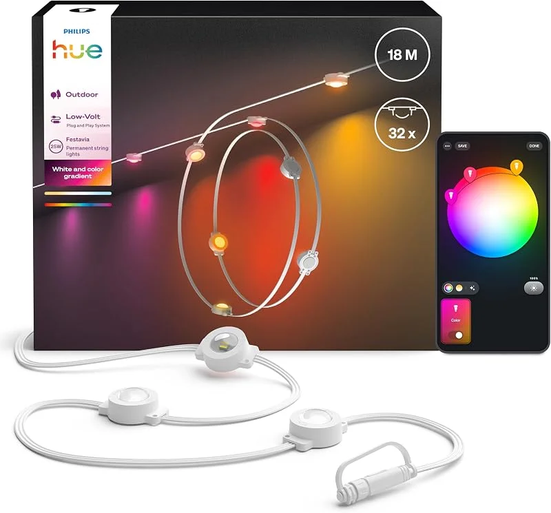 Philips Hue Festavia Permanent Außen-Lichterkette, 18m, 32 Lichter, Weiß — Weihnachtsbeleuchtung