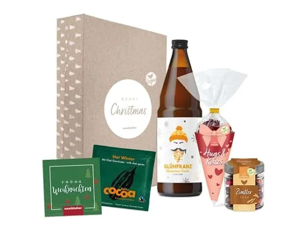 Besuche den naschlabor-Store naschlabor Frohe Weihnachten Premium Vegan, Fröhliche Weihnachten zum Naschen und Genießen, Die Weihnachtsgeschenkbox für die Familie, Freunde und Bekannte — Geschenkverpackung