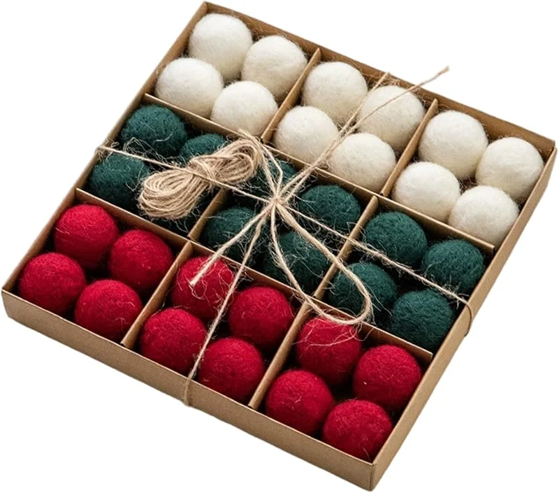 Marke: HoveeLuty Weihnachtskugel-Ornamente, 36-teiliges Set mit weichen Wollfilzbällen, B-Wollkugeln aus Filz zum Basteln, Pompons, Großpackung — Weihnachtsdeko