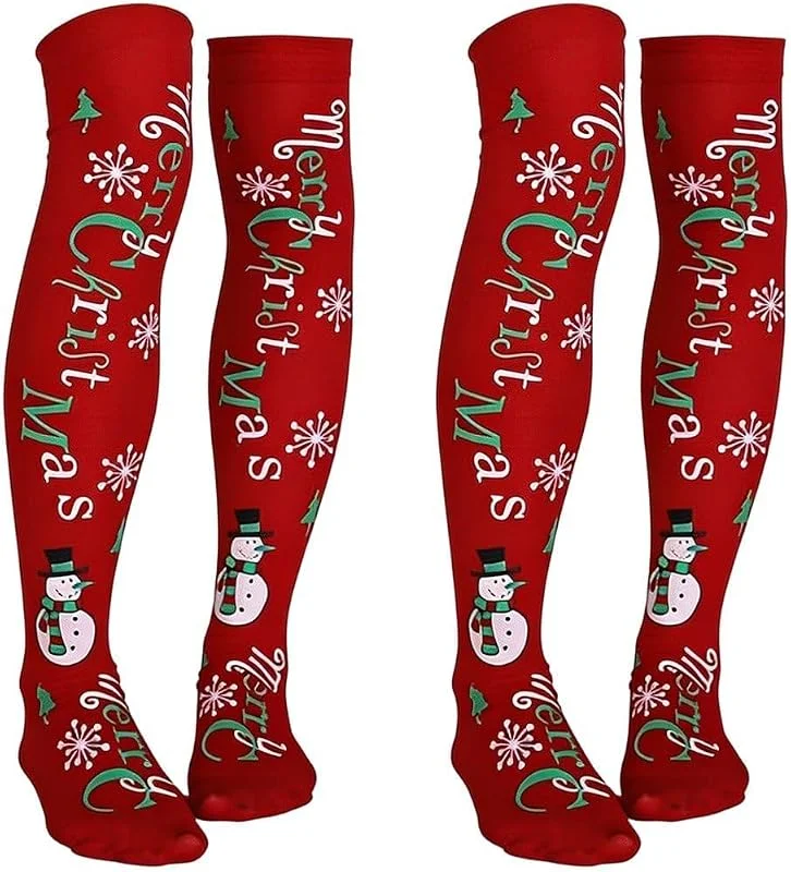 Marke: Lamdbao 2 Paar Weihnachtliche Oberschenkelhohe Socken, Bedruckte Röhrensocken, Overknee-strümpfe Für Kostümpartys — Weihnachtsmode