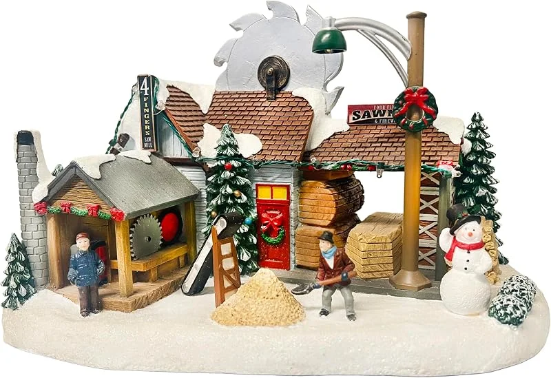 Marke: MOMENTS IN TIME Christmas Village Sägewerk und Brennholz, LED, musikalische Dekoration — Weihnachtsdeko