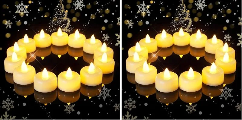 Besuche den AMAGIC-Store AMAGIC LED Teelichter mit Batterie, 24er, warmweiß Licht, Wachshülle (Packung mit 2) — Kerzenlicht Abendessen