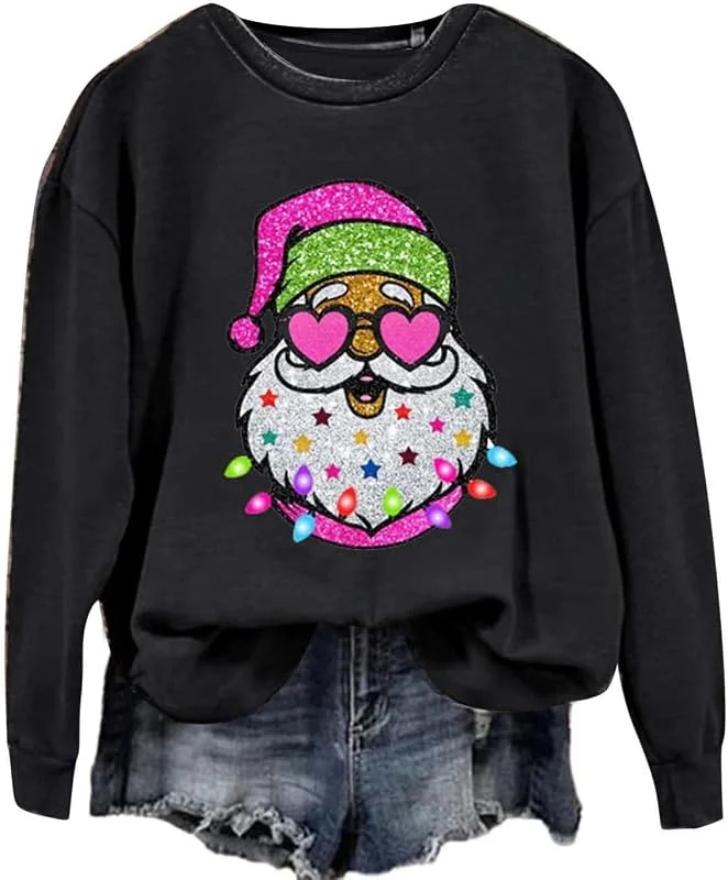 Marke: Qixiu Weihnachtspullover Damen Hoodie Weihnachtshoodie Christmas Rundhals Langarm Sweatshirt Weihnachten Shirts Damen Weihnachts Pullover Sweat Oberteile Tops Teenager Mädchen — Weihnachtsmode