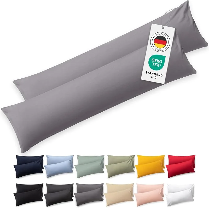 Besuche den Blumtal-Store Blumtal Seitenschläferkissen Bezug 40 x 145 (2er Set Kissenbezüge) - Grau - 100% Baumwolle, Oeko-Tex Zertifiziert, Kissenbezug für Seitenschläferkissen, Kissenhülle mit Reißverschluss — Wein und Festtafel
