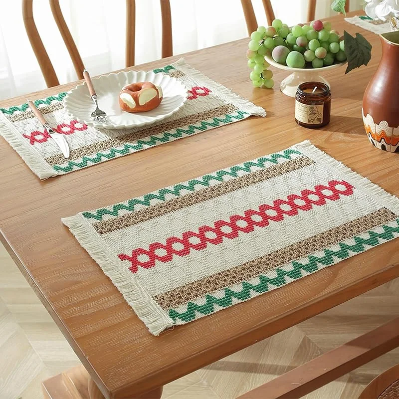 Besuche den Epinki-Store Epinki 2Pcs Set Tischsets Platzsets Waschbar Quadratisch 45x30CM, Baumwolle Leinen Platzdeckchen Weihnachten Abwaschbar Geflochten Streifen, Tischuntersetzer Weihnachten Bunt für Küche — Küche & Haushalt