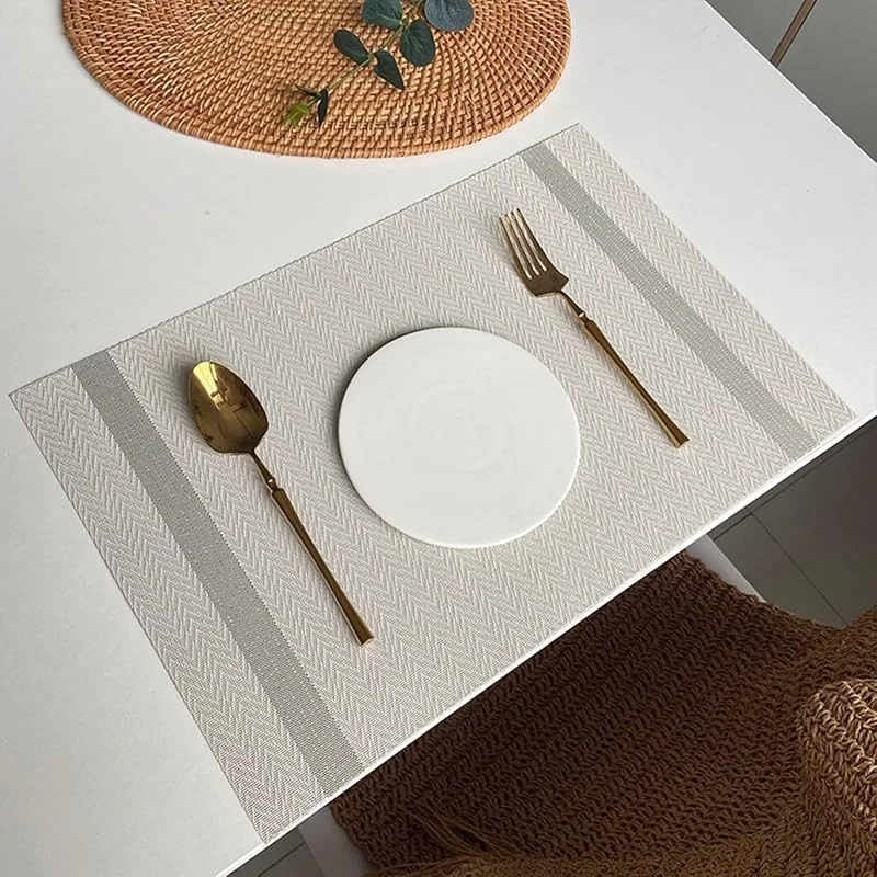 Besuche den Epinki-Store Epinki Tischset Boho Quadratisch, 2er Set 70% Vinyl 30% Polyester Platzdeckchen Weihnachten Abwaschbar Gewebt Welle Streifen Muster, Tischmatten Abwaschbar Hellgrau für Küche Restaurant, 30x45CM — Küche & Haushalt
