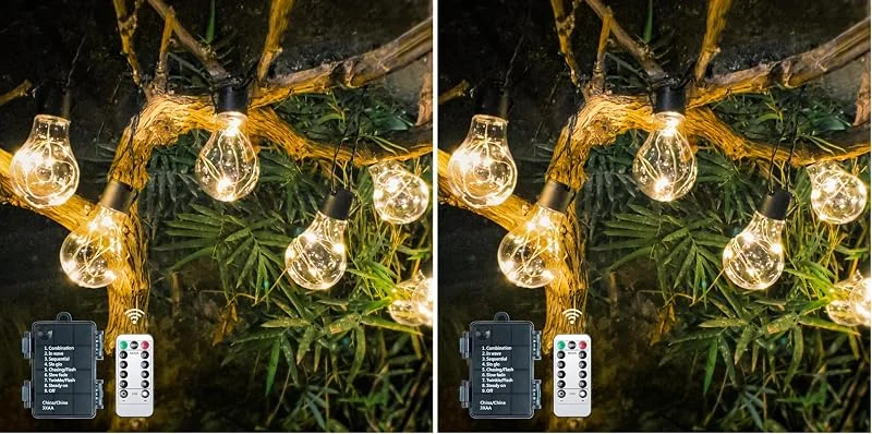 Besuche den DSLebeen-Store Outdoor Lichterkette Außen Batterie Timer 9M 12 Birnen A60 LED Fernbedienung Lichterkette mit 8 Modi IP64 Lichterketten für Fenster Treppen Gärten Pavillons Hochzeiten (Packung mit 2) — Weihnachtsbeleuchtung