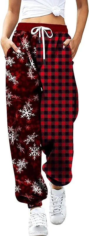 Marke: Générique Damenhose, hohe Taille, Jogginghose, bedruckt, Weihnachten, große Größe, leicht, locker, Jogginghose, Gürtel mit Taschen, Sport-Leggings, Arbeit, Fitness, Yoga, Laufen, Fitnessstudio, 2-Wein, Small — Weihnachtsmode