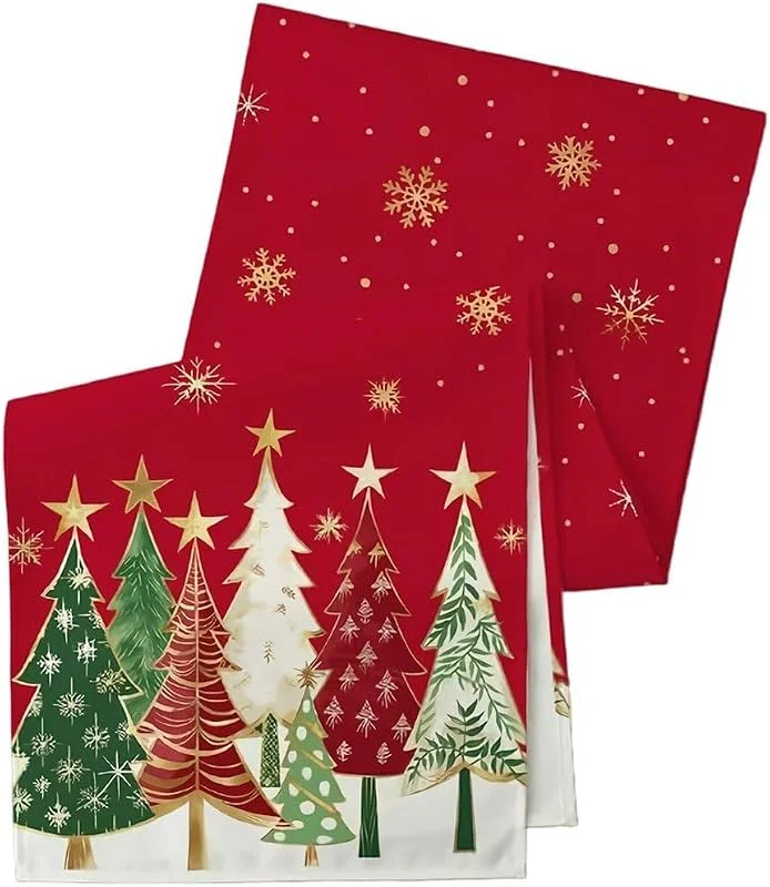 Marke: Hrippy Hrippy Weihnachtliche Tischläufer Weihnachtsbäumen Und Schneeflockenmuster Für Die Festliche Tischdekoration Im Esszimmer – Ideal Für Winterliche Feiern. — Küche & Haushalt