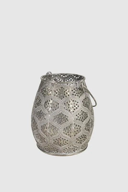 Marke: Chic Antique Hängewindlicht Laterne mit Glaseinsatz grau Laterne Metall antik grau oder Silber Verschiedene Formen und Größen (95448 FionnØ12xH14cm) — Kerzenlicht Abendessen