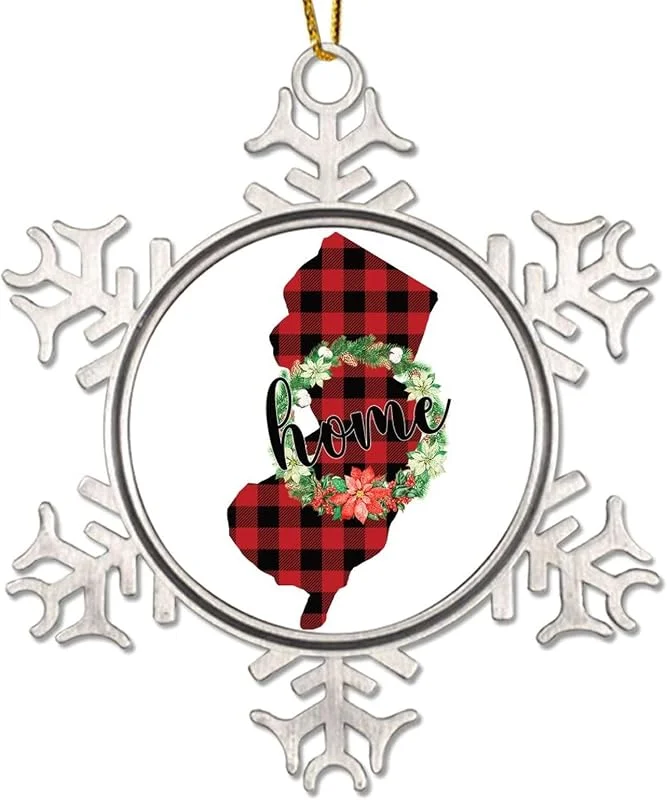 Marke: CowkissSign Patriotische American State Weihnachtsschmuck Weihnachtskranz New Jersey Weihnachten Party Supplies Home State Rot und Schwarz Plaid Schneeflocke Metall Weihnachtsbaum Andenken — Weihnachtsdeko