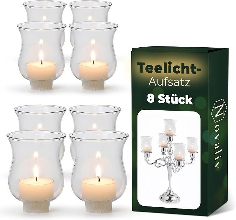 Besuche den Novaliv-Store 8 Stück Novaliv Teelichtaufsatz klar 8 cm Glasaufsatz für Kerzenleuchter Kerzenständer Glas Adventskranz Teelichthalter Stabkerzenhalter Kerzenpick — Advent und Tisch