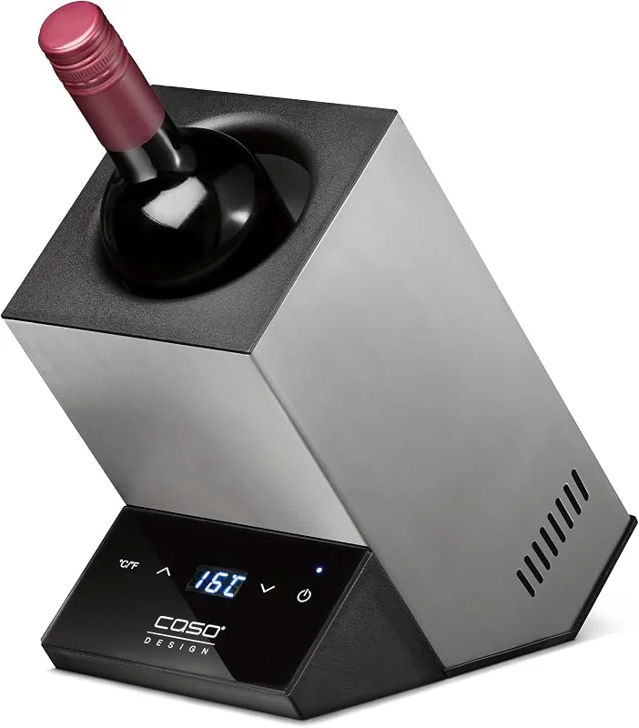 Besuche den Caso-Store CASO WineCase One Inox - Design Weinkühler für eine Flasche, Temperaturbereich von 5-18°C, für Flaschen bis 9 cm Ø, Sensor-Touch Bedienung, Edelstahlgehäuse, Klein — Wein und Festtafel
