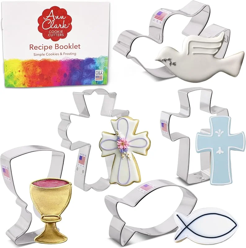 Besuche den Ann Clark Cookie Cutters-Store Ausstechformen von Ann Clark USA - 5-Teiliges Kommunion, Ostern, Konfirmation, Taufe Keksausstecher Set - Kelch, Christus Fisch, Heiliges Kreuz, Taube, Kreuz — Weihnachtskueche