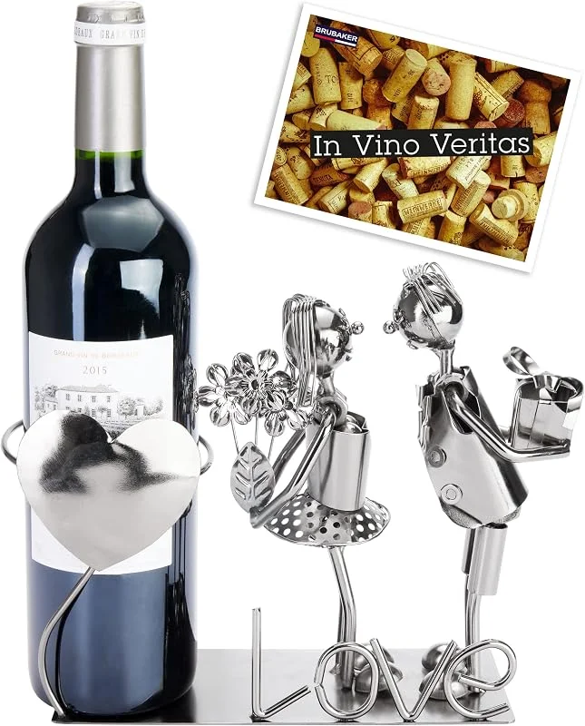 Besuche den BRUBAKER-Store BRUBAKER Weinflaschenhalter Liebespaar - Flaschenständer aus Metall mit Grußkarte für Weingeschenk — Wein und Festtafel