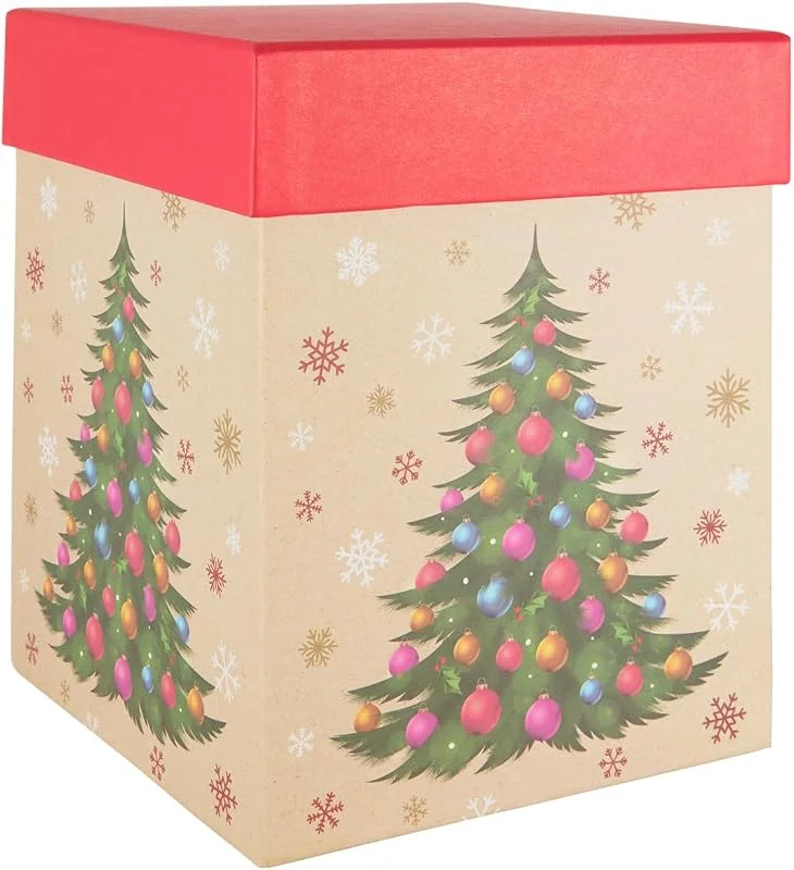 Besuche den Idena-Store Idena 30508 - Geschenkbox mit Deckel, Größe 18 x 18 x 22 cm, Schachtel in Braun und Rot mit Weihnachtsbaum — Geschenkverpackung
