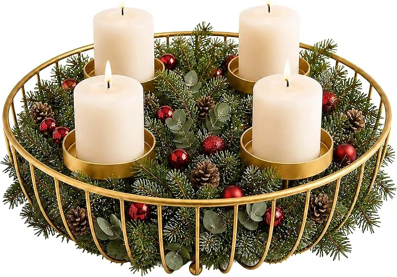 Besuche den Relaxdays-Store Relaxdays Adventskranz, 4 Stumpenkerzen, Drahtgeflecht, Schale, gold — Weihnachtsdeko