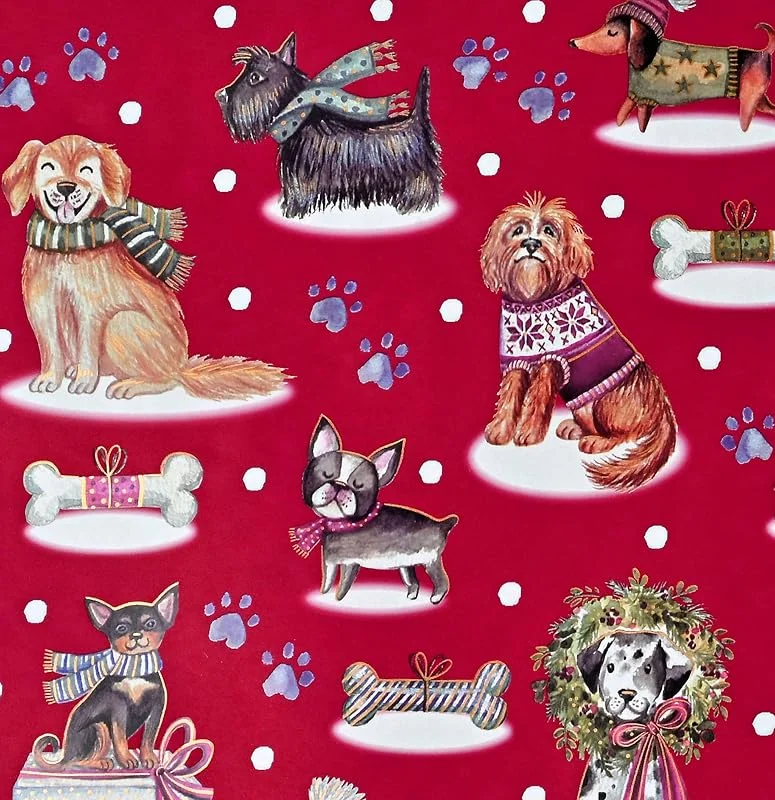 Marke: Star Weihnachtsgeschenkpapier 70cm x 2m Rolle Weihnachtshunde - Geschenkpapier mit Motiv für Weihnachten - Geschenkpapierrolle mit Weihnachtsmotiv - Weihnachtspapier für Hundeliebhaber Bordeaux — Geschenkverpackung