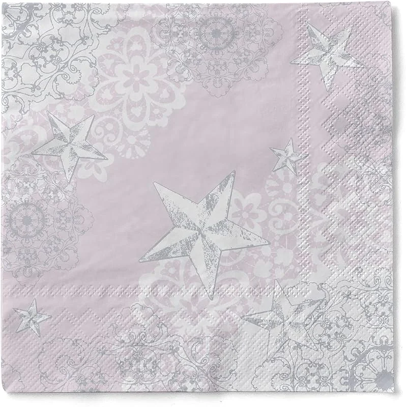 Marke: Mank Mank Tissue-Servietten 33x33 cm, Premium Einweg-Serviette, saugstark, perfekt für Weihnachtsfeiern & Adventsfeiern, Weihnachtsservietten, 100 Stück, Sternenschein (Rosé-Silber) — Küche & Haushalt