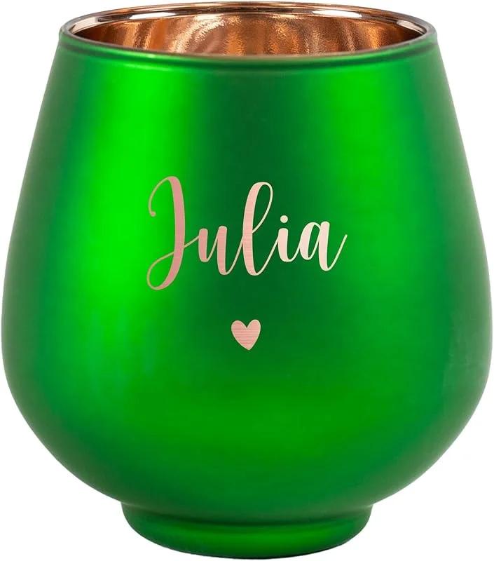 Besuche den Herz & Heim-Store Herz & Heim® Personalisiertes Windlicht mit Gravur – Rot oder Grün – viele weihnachtliche Motive – Teelichthalter aus Glas als Geschenkidee zu Weihnachten (Grün, Herzchen) — Advent und Tisch