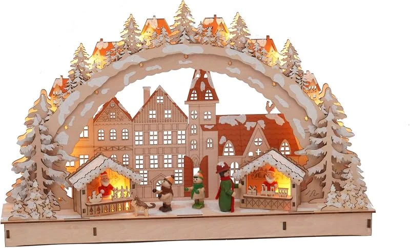 Besuche den Spetebo-Store Spetebo LED Holz Schwibbogen 45x28 cm - Motiv Weihnachtsmarkt - Lichterbogen Fensterdeko beleuchtet — Weihnachtsdeko