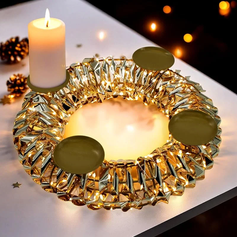 Besuche den Spetebo-Store Adventskranz Gold 32 cm mit 250 LED warm weiß und 4 Kerzenhaltern — Weihnachtsbeleuchtung