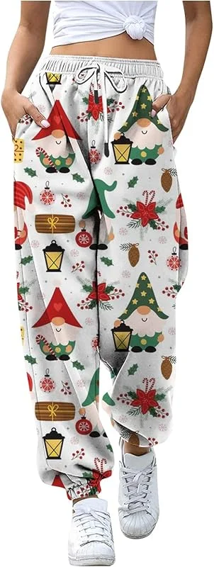 Marke: Générique Damenhose, breit, Weihnachtsmotiv, Sport-Leggings, Damen, Weihnachten, bedruckt, breite Hose, lässig, große Größe, Hose mit Kordelzug, 16 - Weiß, Medium — Weihnachtsmode