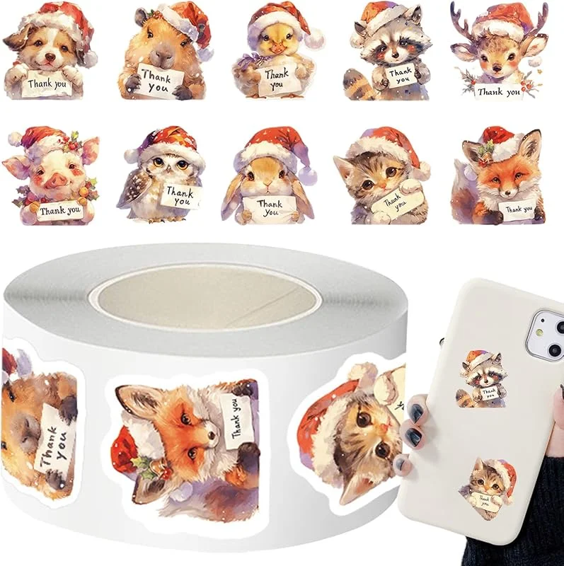 Marke: Generisch Weihnachtsaufkleber mit Tieren selbstklebend Tiere Dank dekorativ — Geschenkverpackung