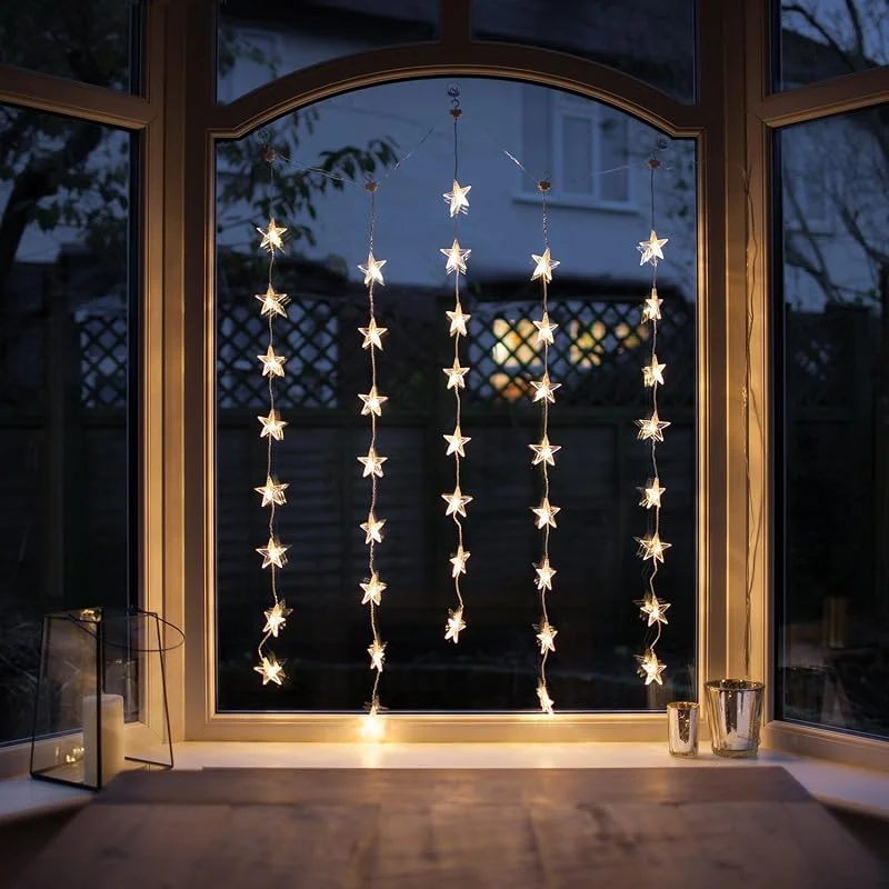 Besuche den Lights4fun-Store Lights4fun 2x 40er LED Stern Lichtervorhang Innen perlweiß Weihnachtsdeko Fenster