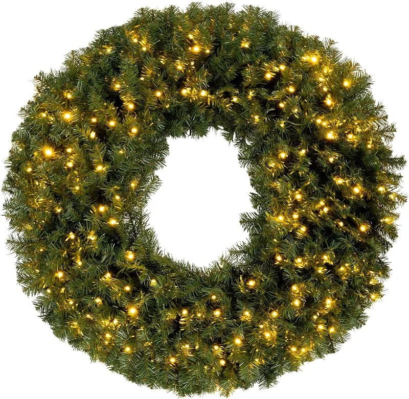 Marke: Elf Stor 121, 9 cm Großer Weihnachtskranz – Künstlicher Fichtenkranz mit 200 LED-Lichtern und 702 realistischen Zweigspitzen – Weihnachtsdekoration für Haus, Veranda, Kaminsims oder Wand Elf Stor